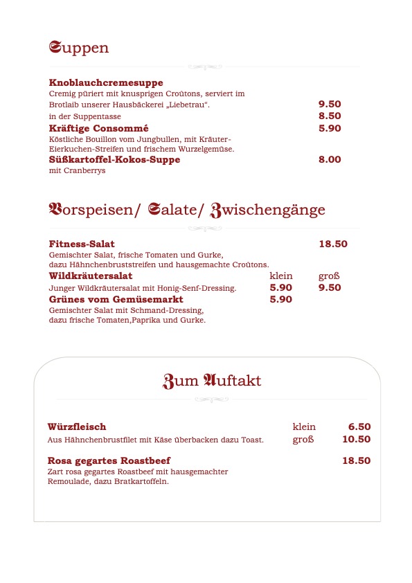 Titelseite der Speisekarte des Haus Hainstein